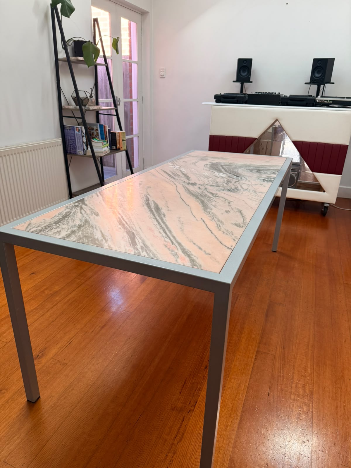 Rosa Portogallo Marble Dining Table with Powder-Coated Metal Base