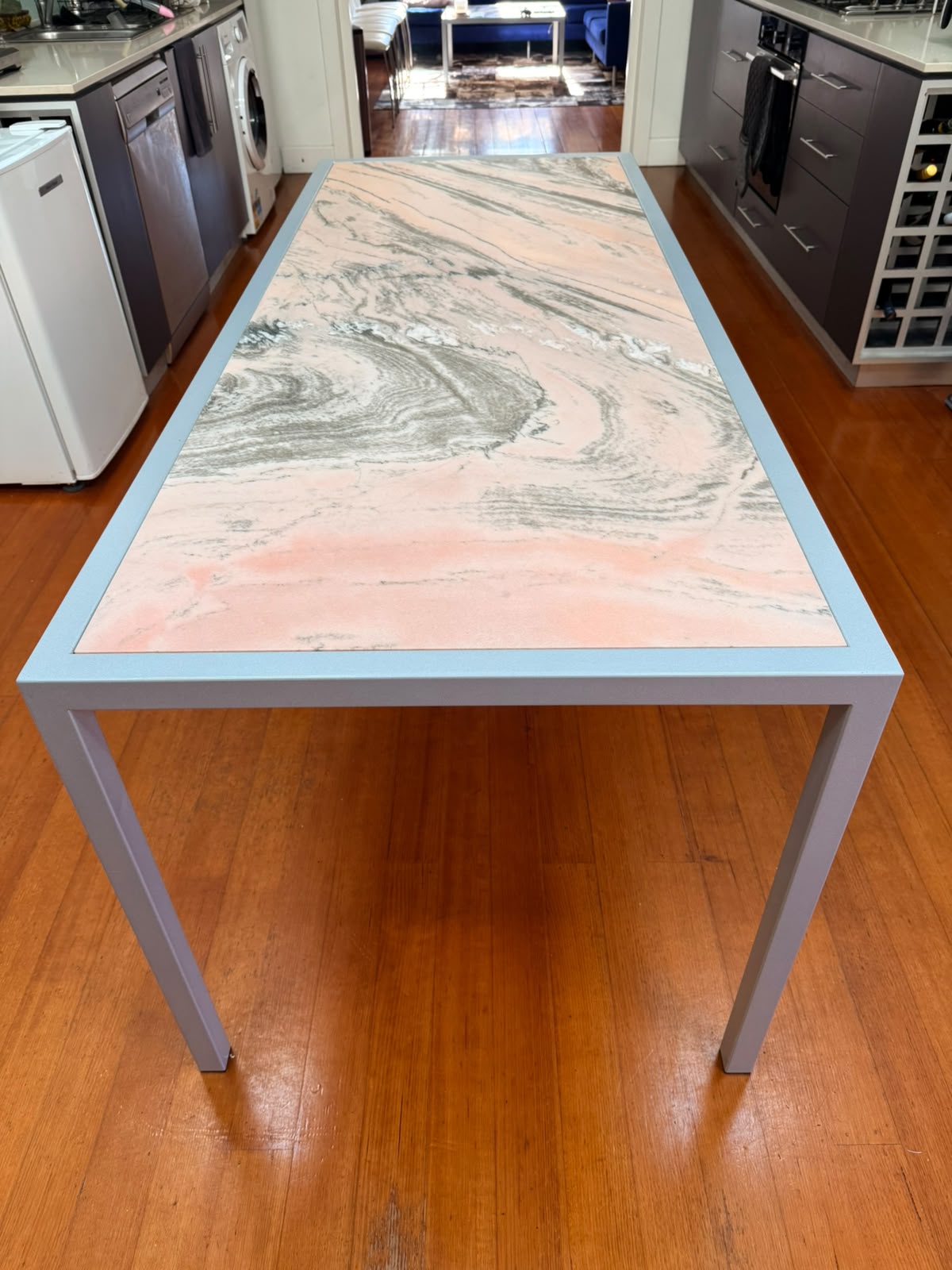 Rosa Portogallo Marble Dining Table with Powder-Coated Metal Base