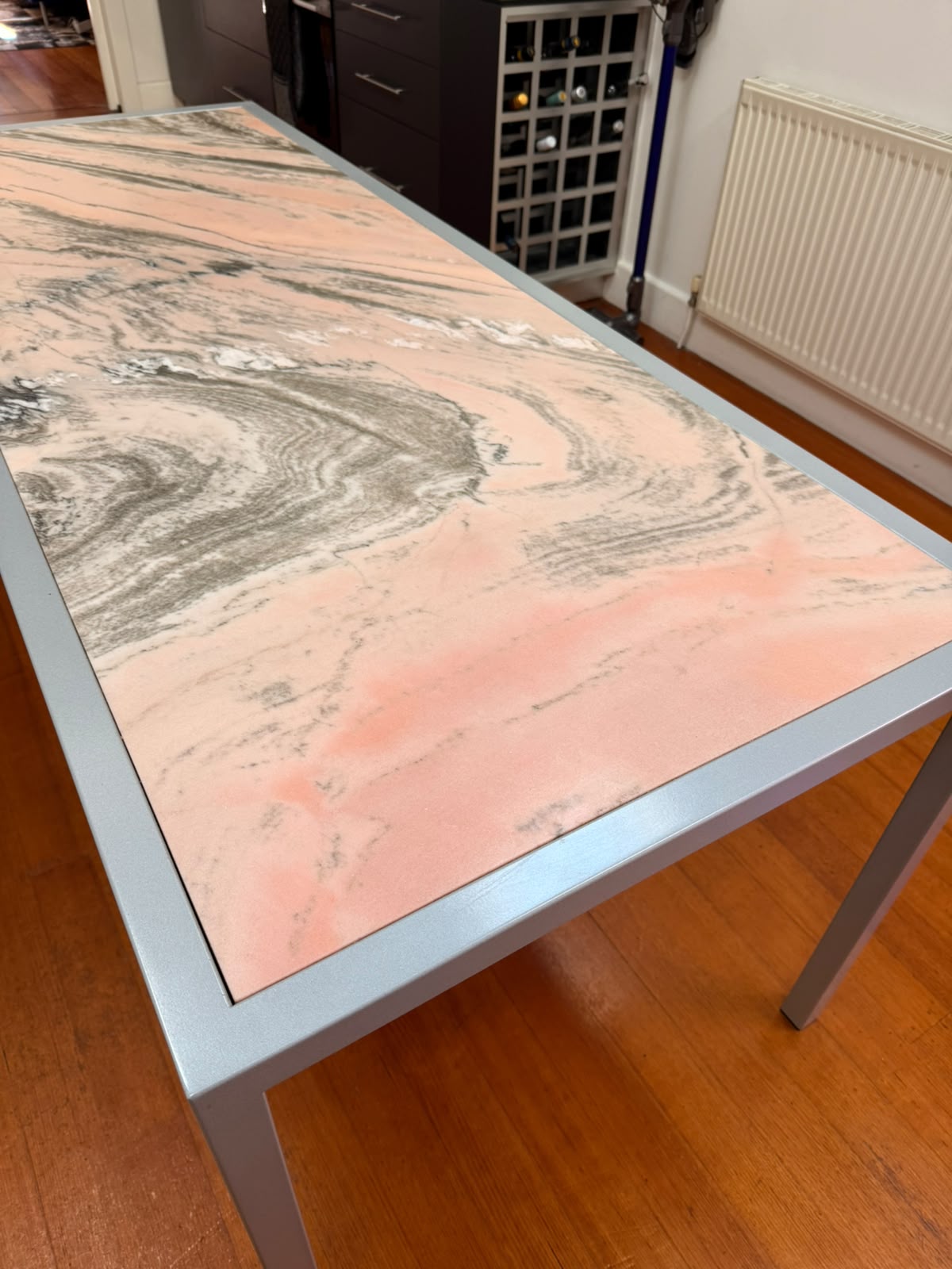 Rosa Portogallo Marble Dining Table with Powder-Coated Metal Base