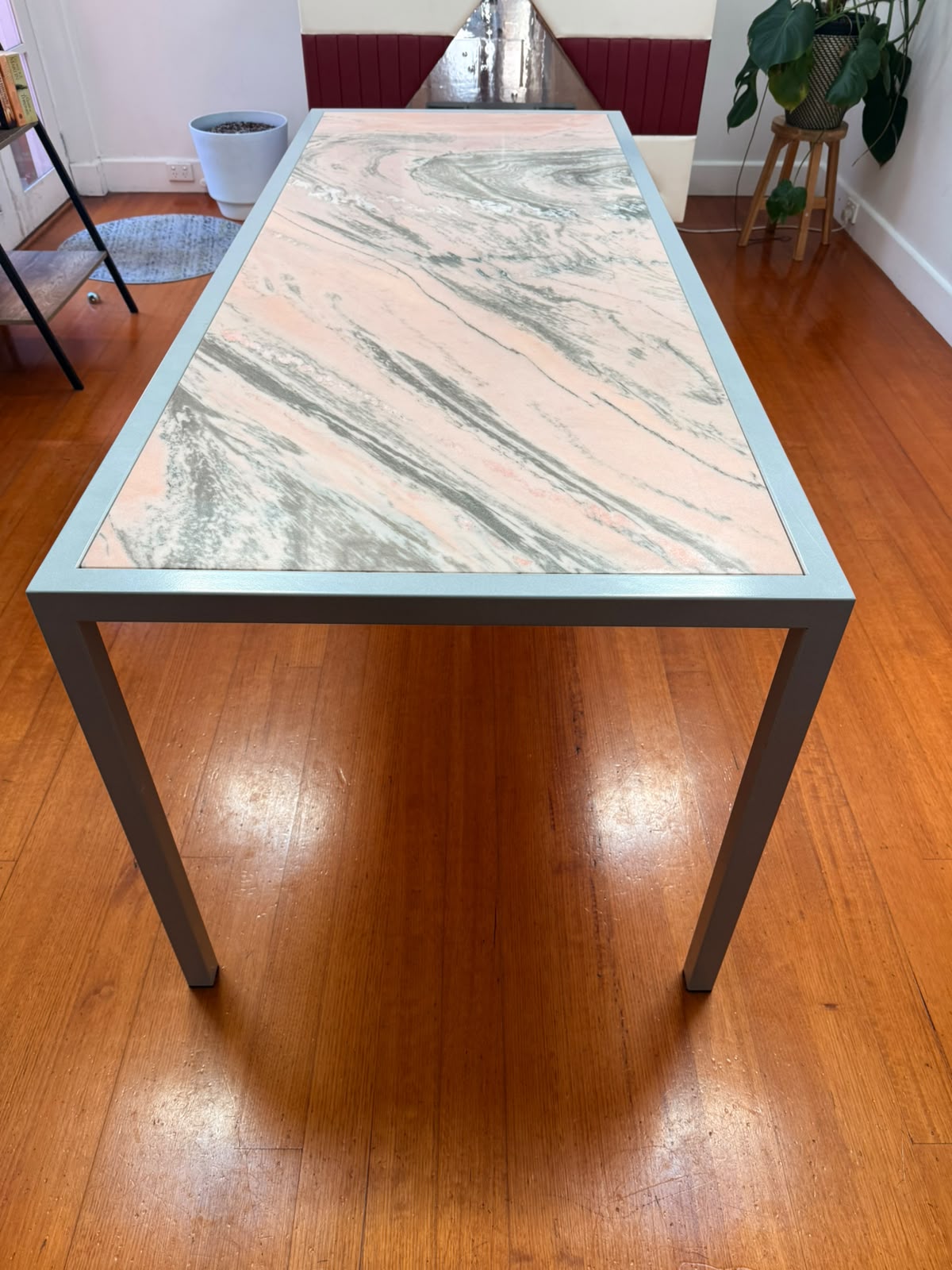 Rosa Portogallo Marble Dining Table with Powder-Coated Metal Base