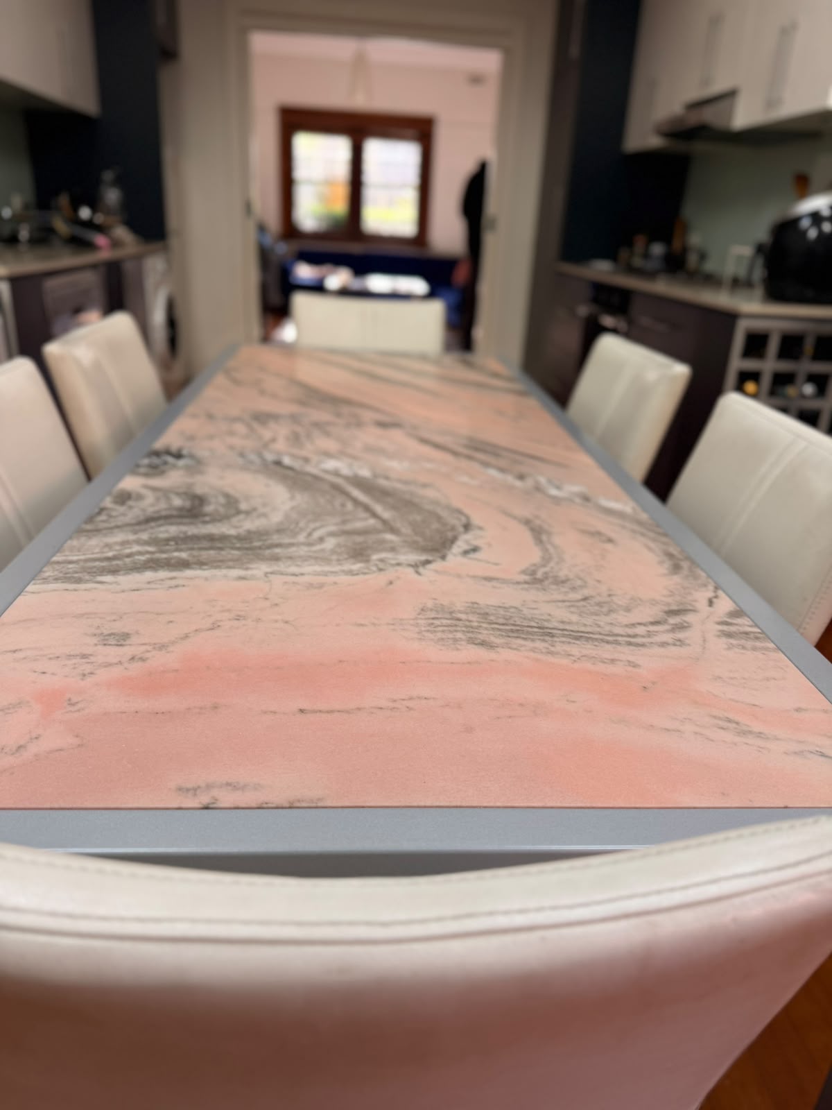Rosa Portogallo Marble Dining Table with Powder-Coated Metal Base