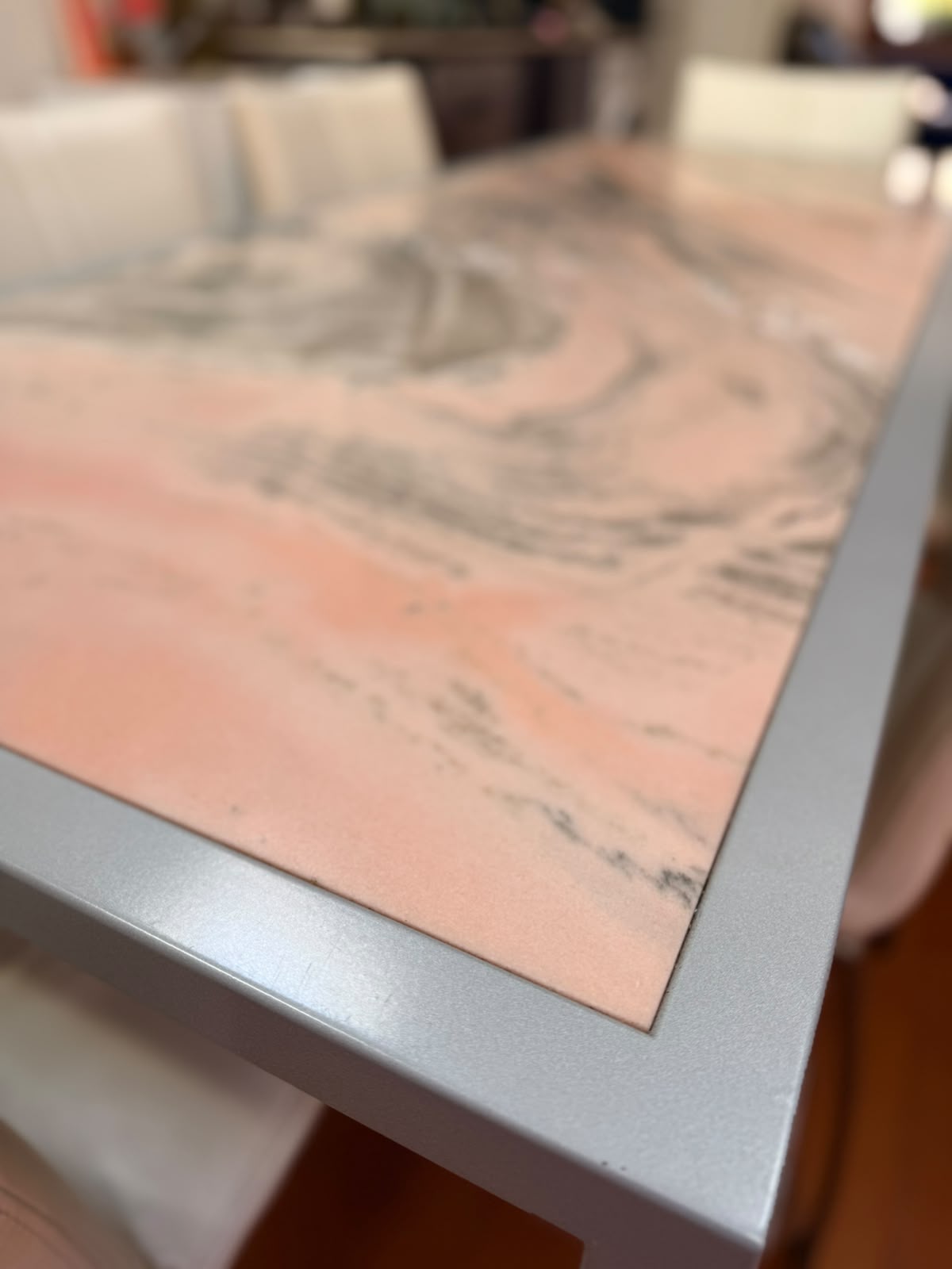 Rosa Portogallo Marble Dining Table with Powder-Coated Metal Base