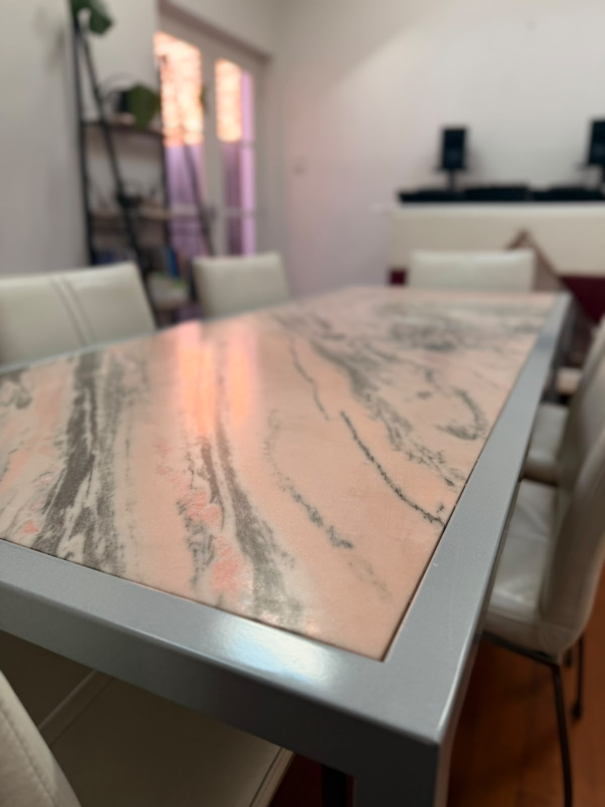 Rosa Portogallo Marble Dining Table with Powder-Coated Metal Base