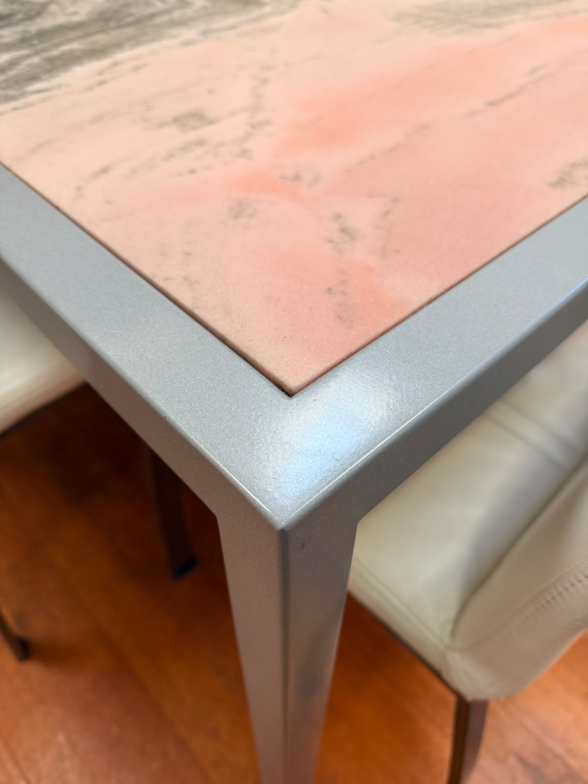 Rosa Portogallo Marble Dining Table with Powder-Coated Metal Base