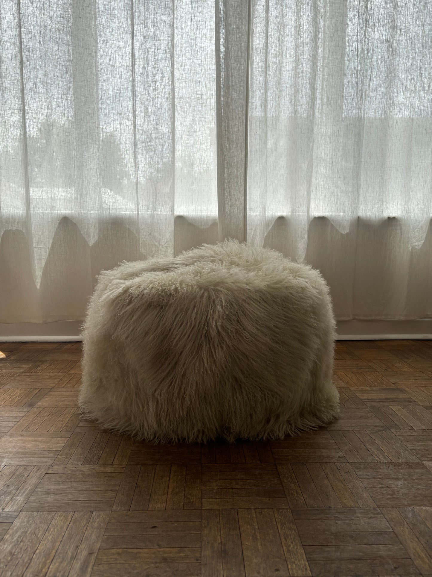 Mongolian Sheepskin Ottoman