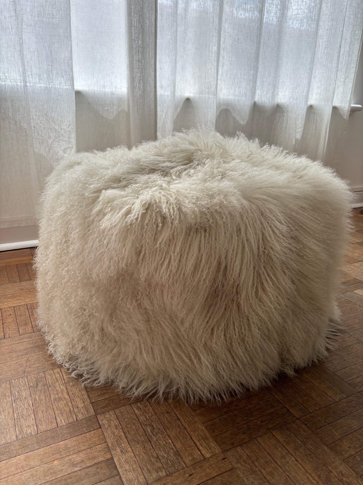 Mongolian Sheepskin Ottoman