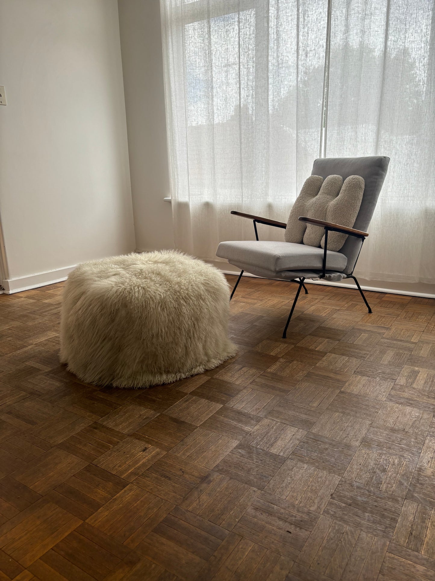 Mongolian Sheepskin Ottoman