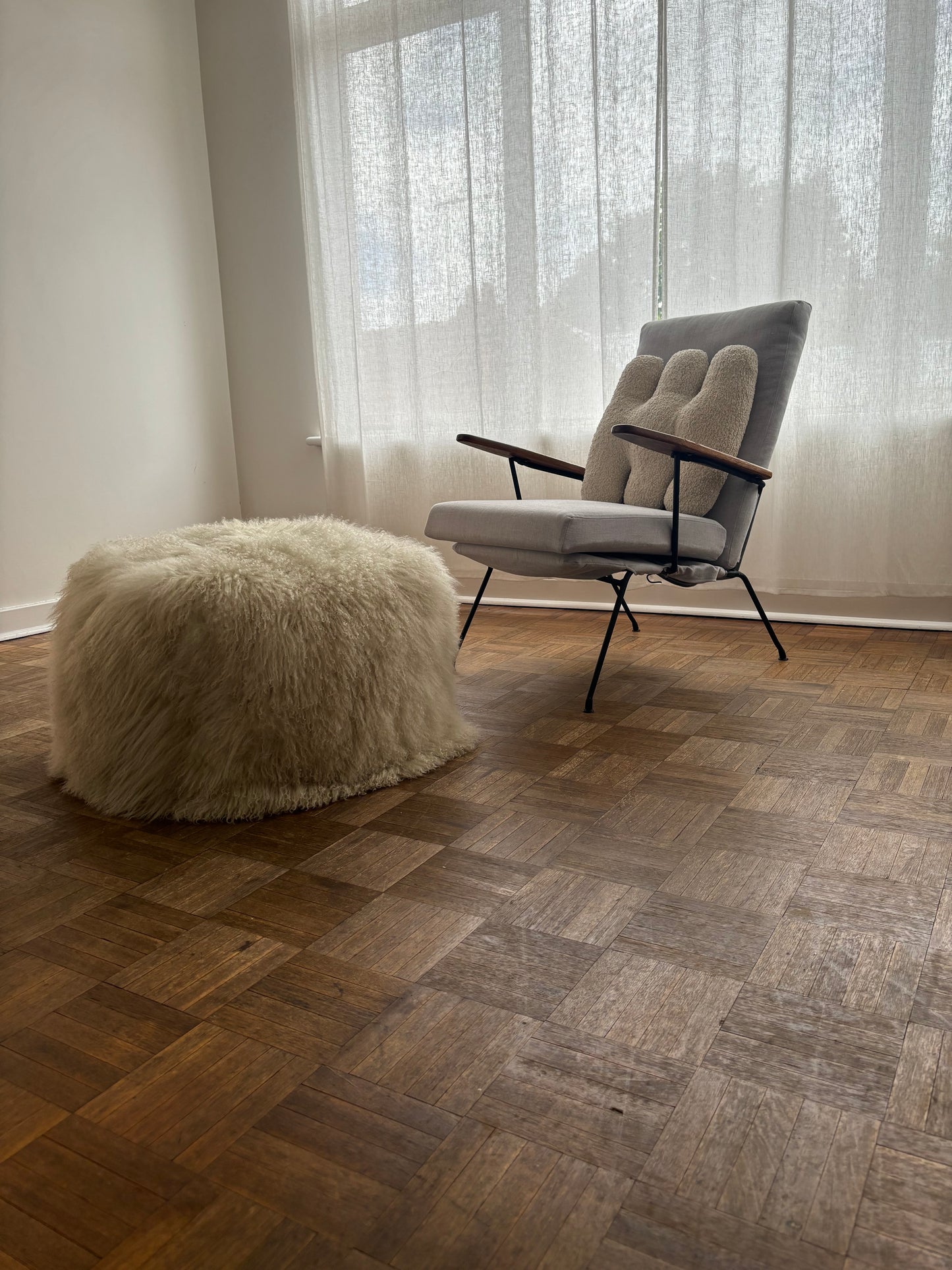 Mongolian Sheepskin Ottoman