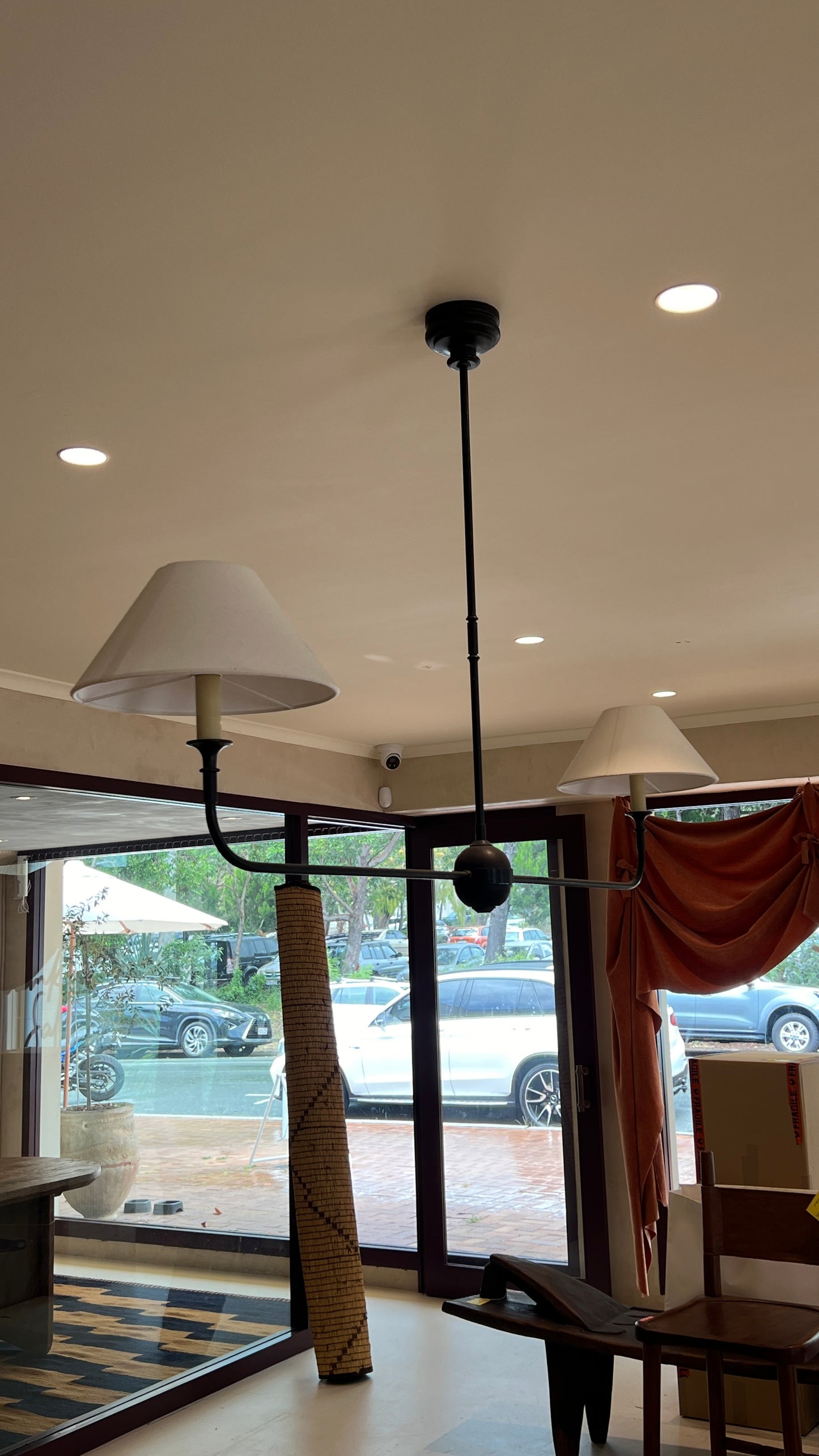 Piaf Large Linear Pendant in Aged Iron & Ebonized Oak
