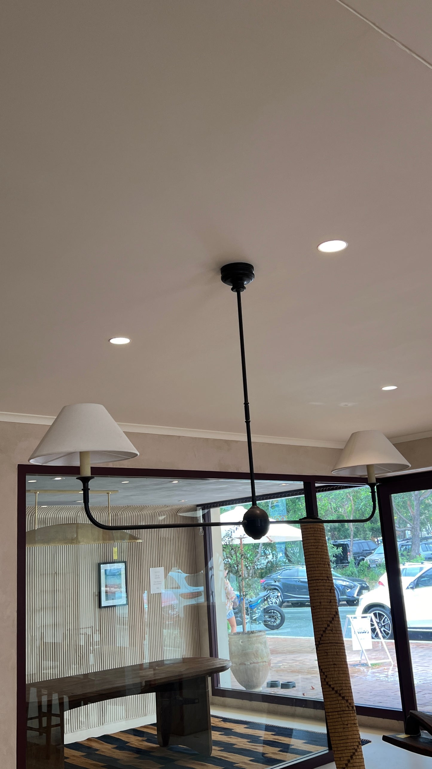 Piaf Large Linear Pendant in Aged Iron & Ebonized Oak