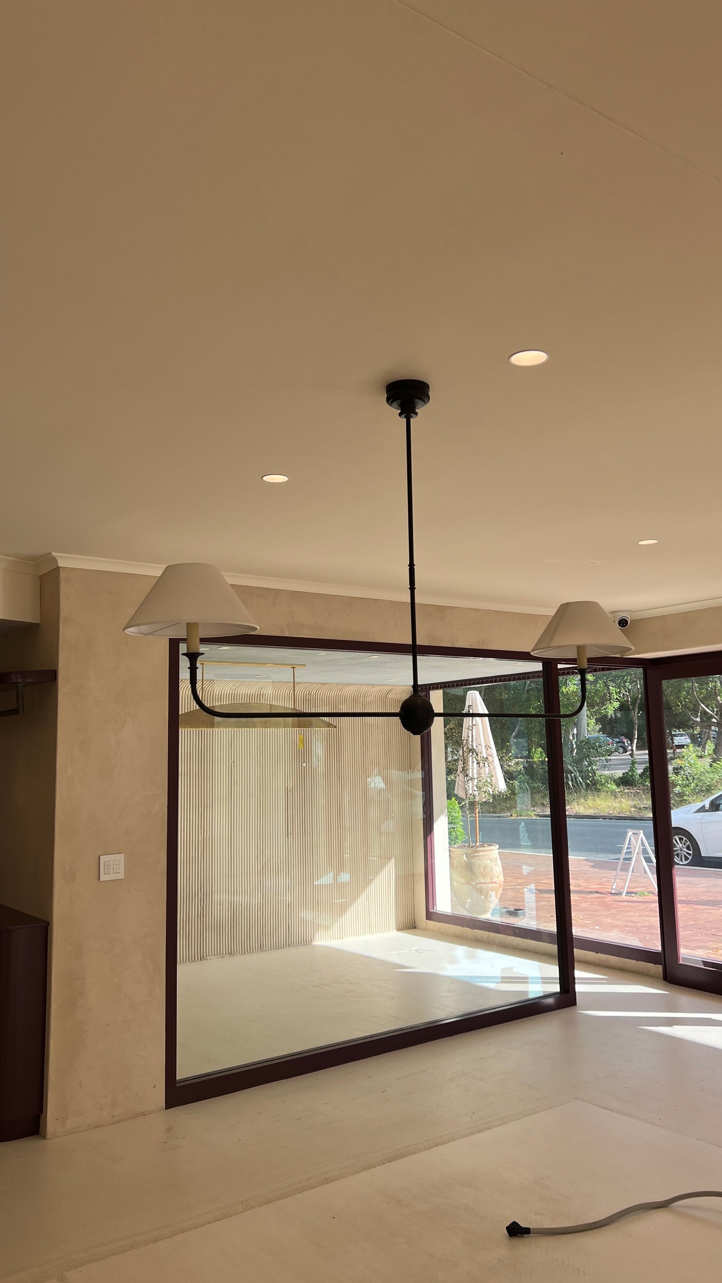 Piaf Large Linear Pendant in Aged Iron & Ebonized Oak