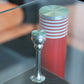 Postmodern Glass Dining Table with Red Lacquered Legs Italy