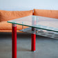 Postmodern Glass Dining Table with Red Lacquered Legs Italy