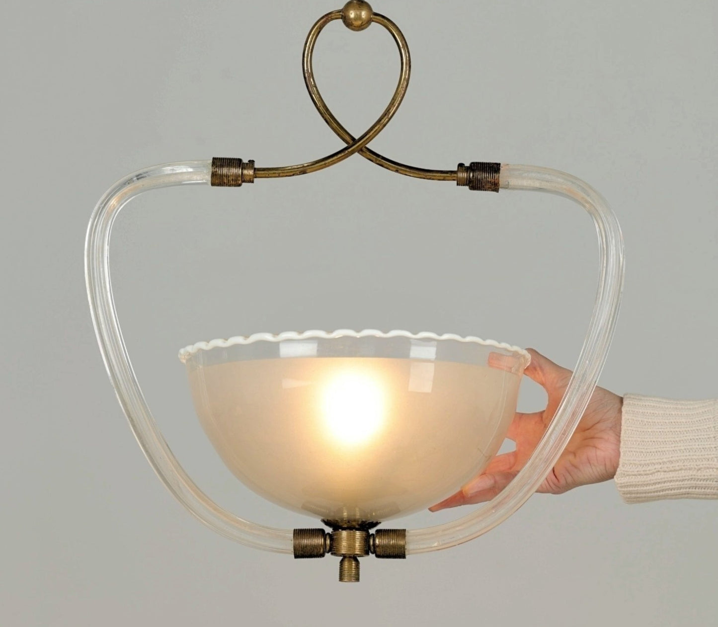 1940s Murano Glass Ceiling Pendant - Scalloped Bowl