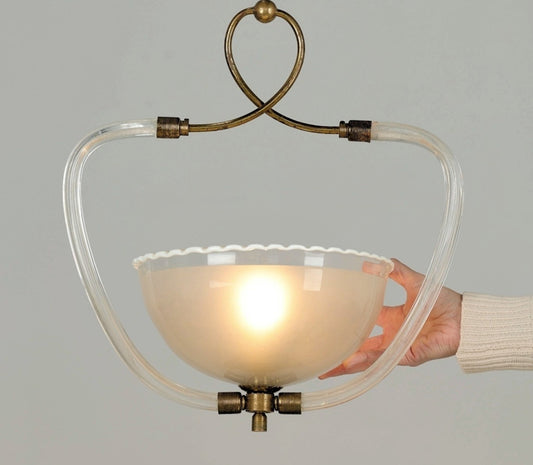 1940s Murano Glass Ceiling Pendant - Scalloped Bowl