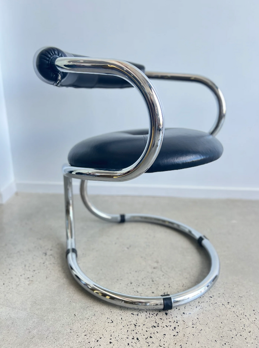 Vintage Giotto Stoppino Tubular Chrome Steel and Leather Chairs - Set of Three