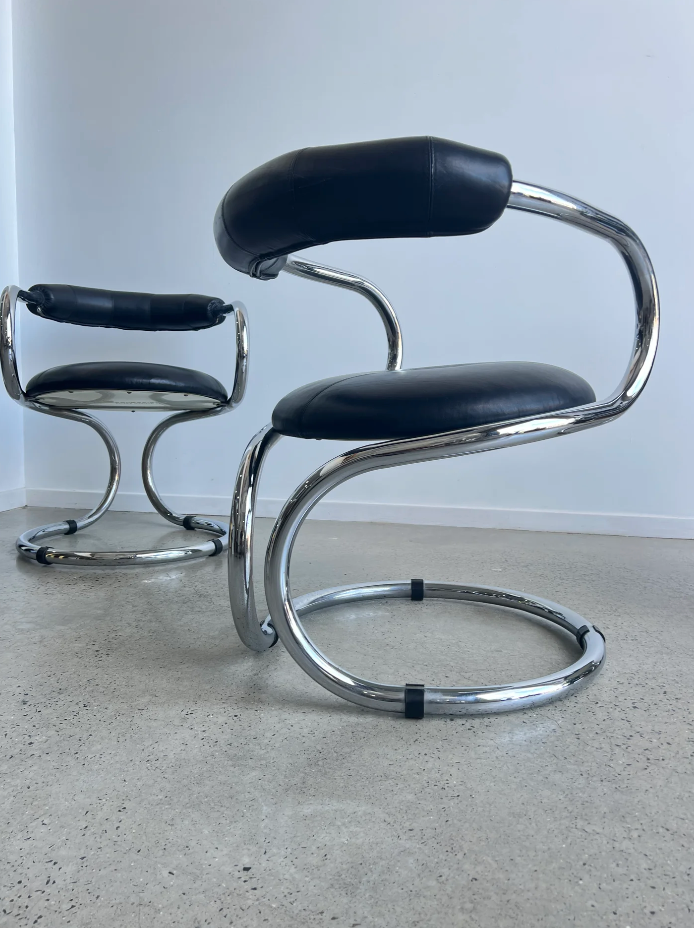 Vintage leather deals and chrome chairs