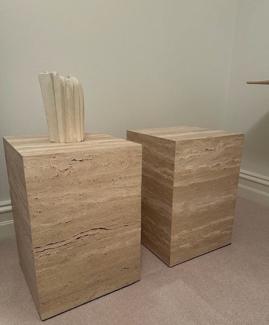 - Set of Two Custom Made Travertine Plinths