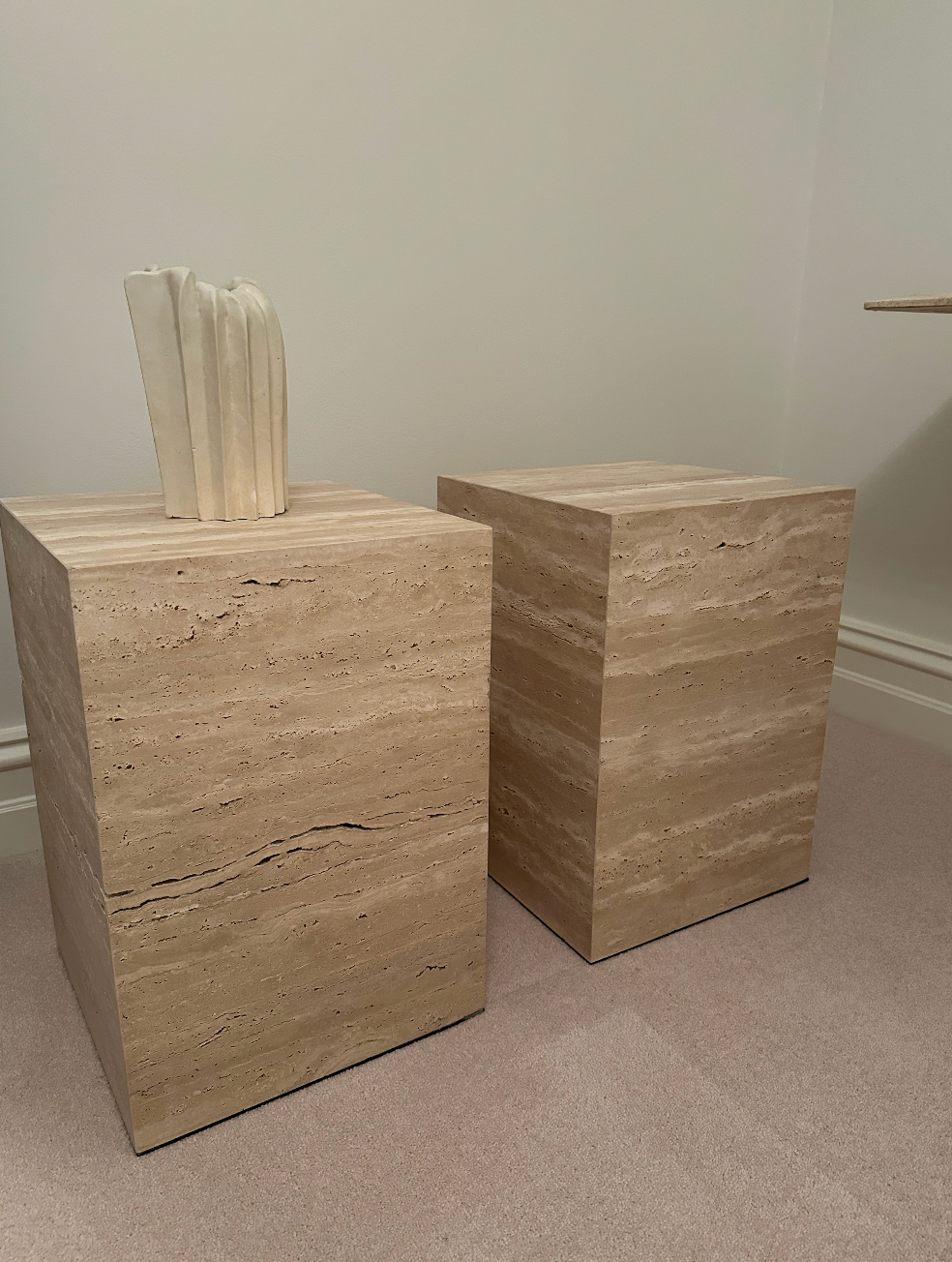 - Set of Two Custom Made Travertine Plinths