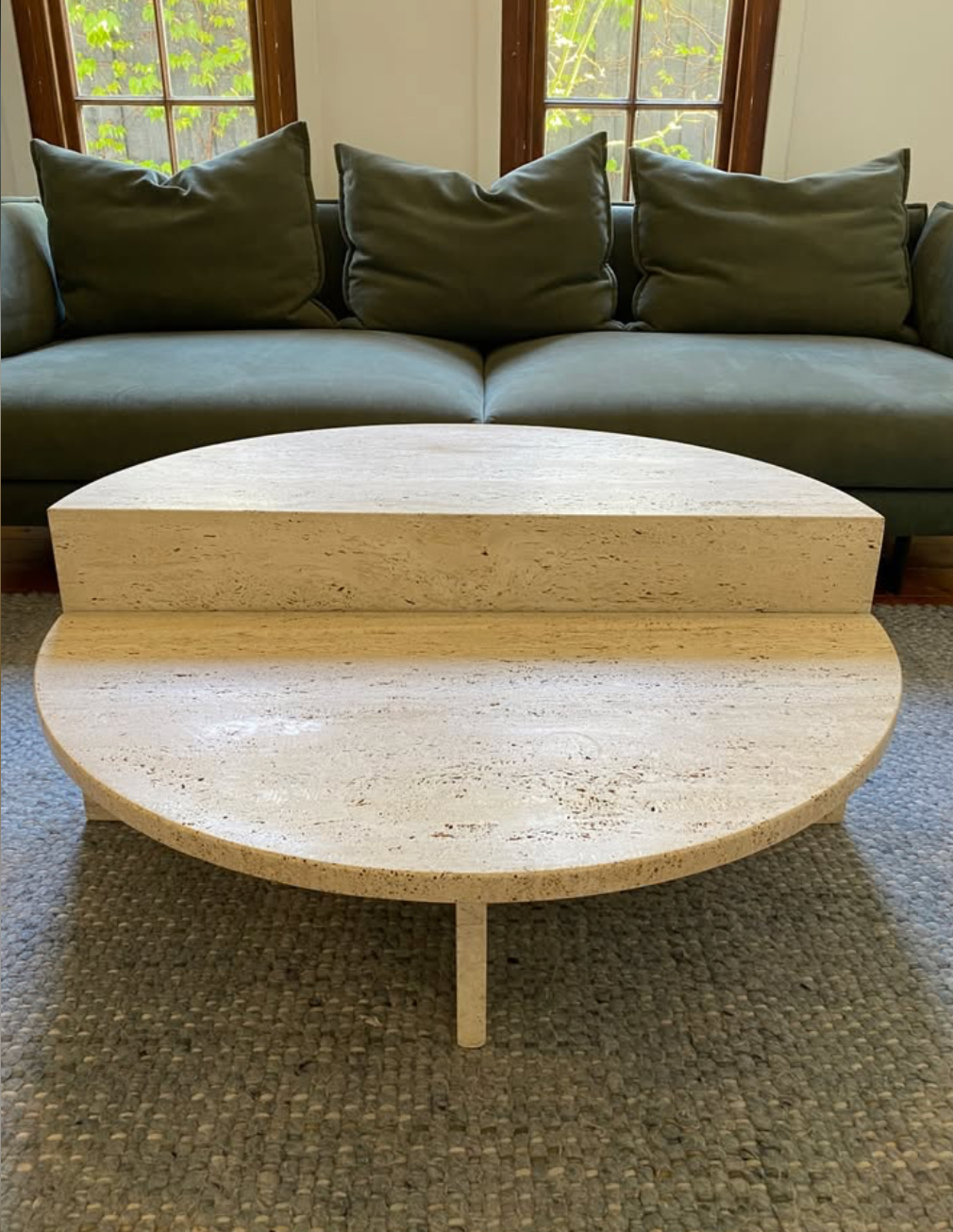 Vintage Split Level Half Moon Travertine Table