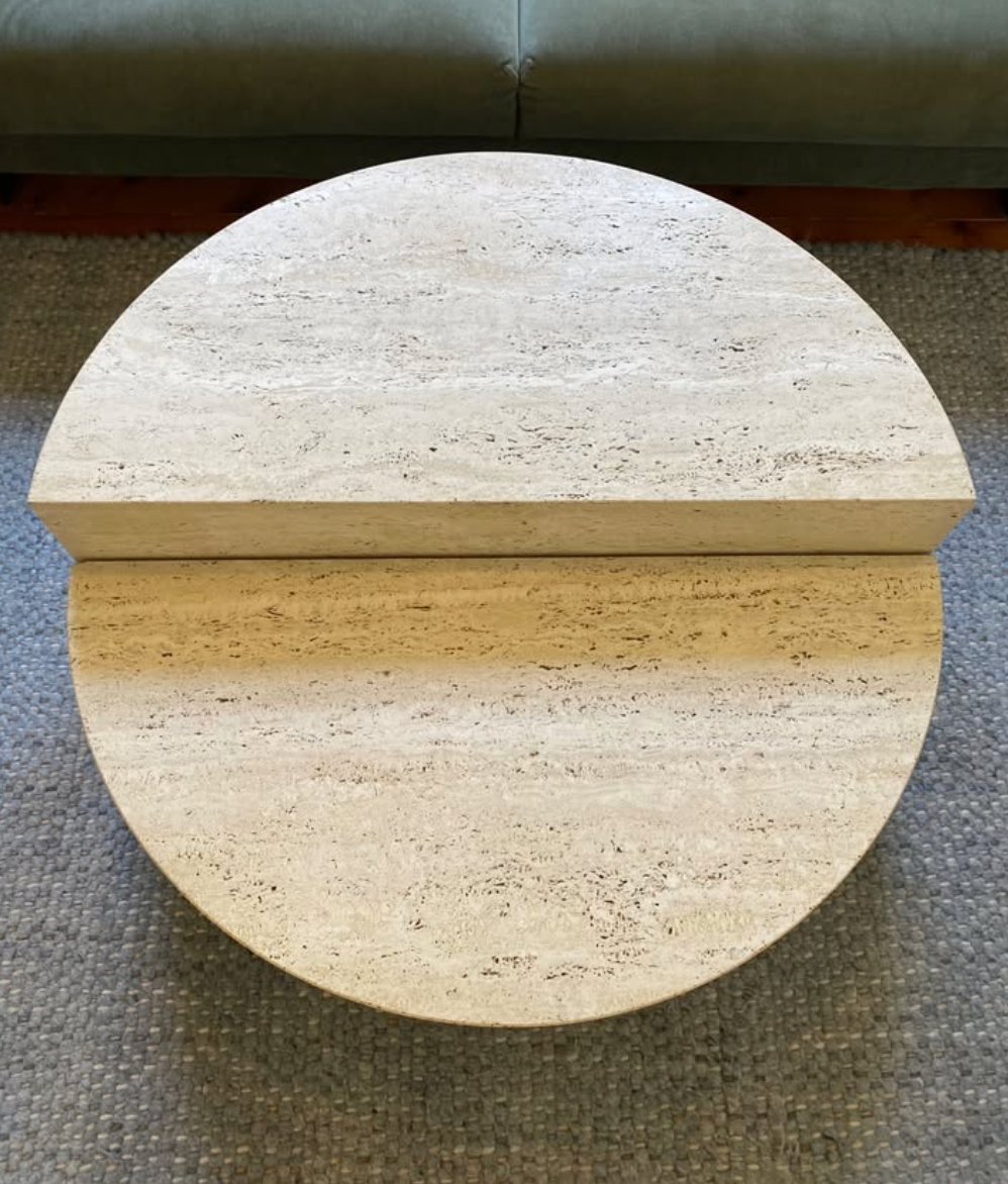 Vintage Split Level Half Moon Travertine Table