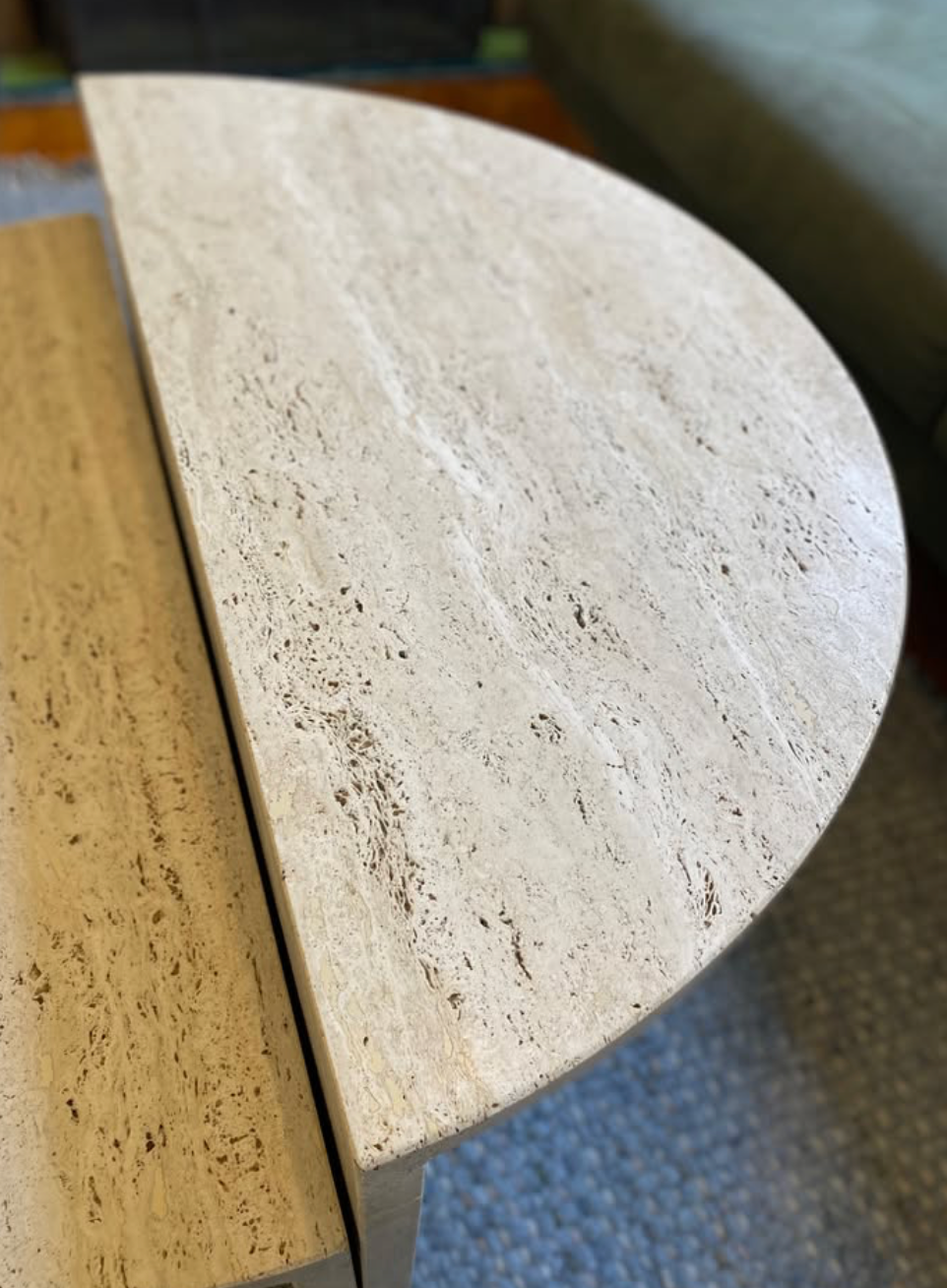 Vintage Split Level Half Moon Travertine Table