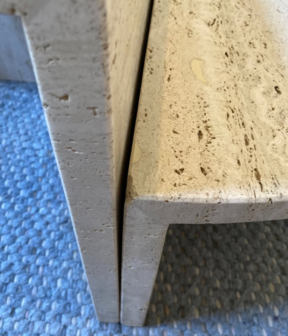 Vintage Split Level Half Moon Travertine Table