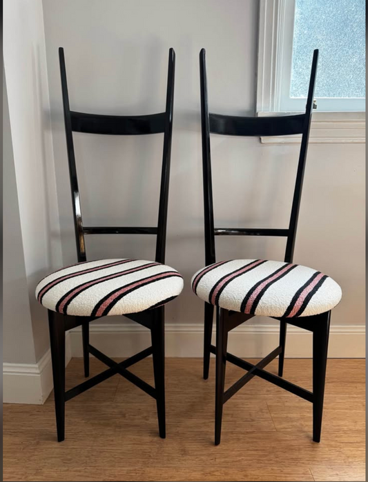 Pair of Black and White Chiavari Chairs, 1950s