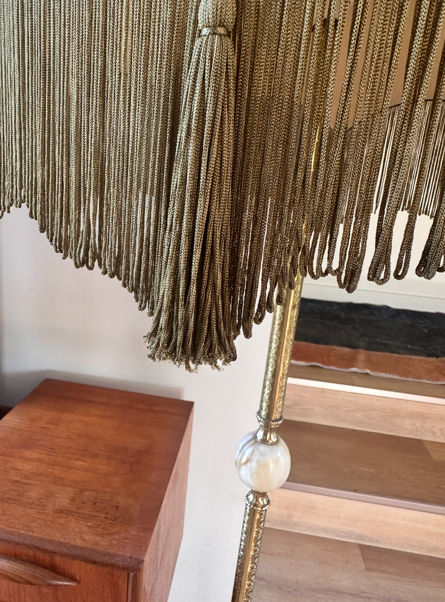 Stunning Green Victorian Silk Tassel Shade Standing Lamp.
