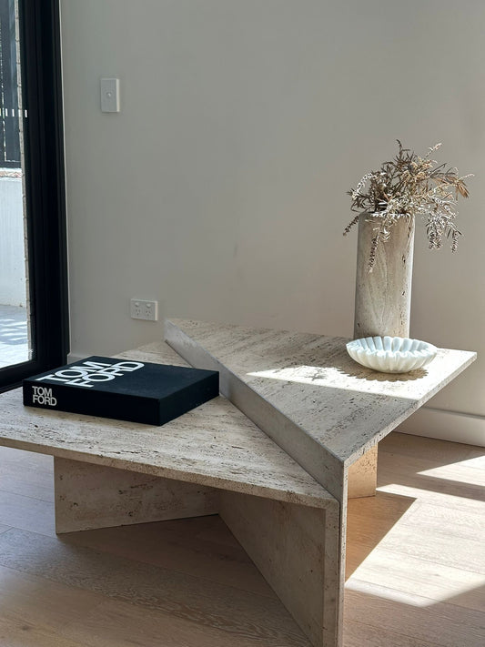 Vintage Split Level Unfilled Travertine Coffee Table