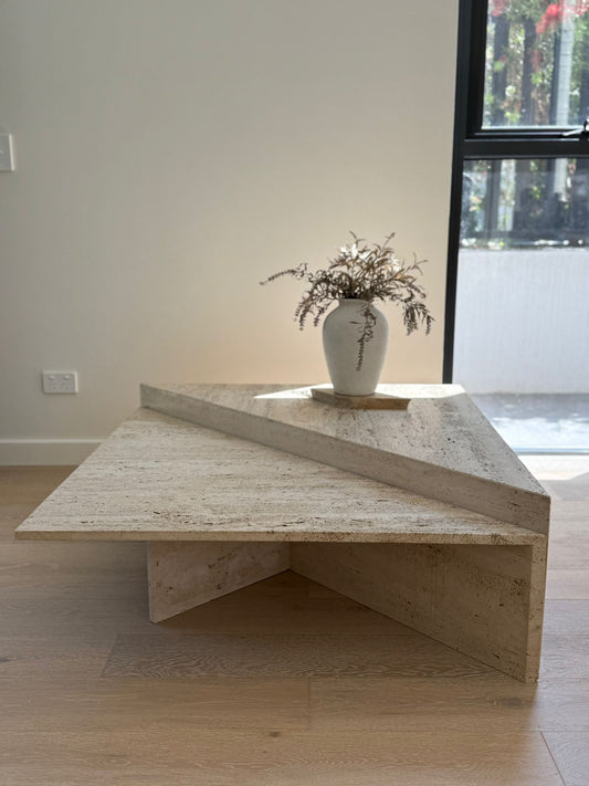 Vintage Split Level Unfilled Travertine Coffee Table