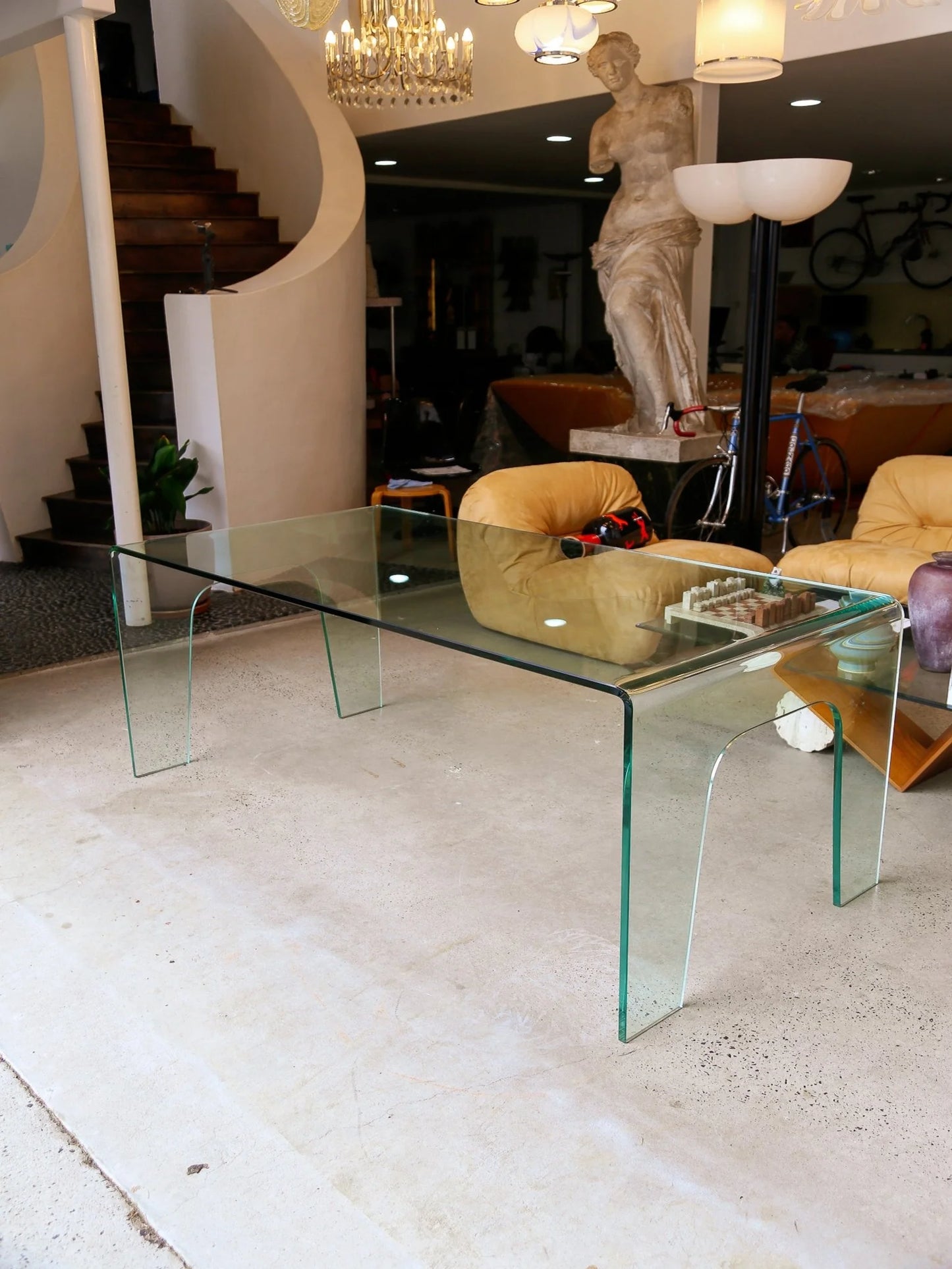 FIAM Italy Curved Glass Waterfall Table
