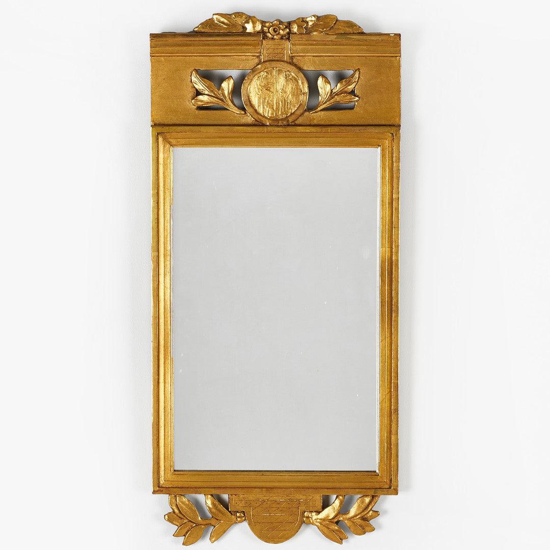 Antique Swedish Mirror With Leaf and Crest