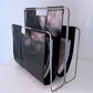 1960's Mid Century Italian Genuine Black Leather and Chrome Double Sling Magazine Rack