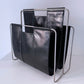 1960's Mid Century Italian Genuine Black Leather and Chrome Double Sling Magazine Rack