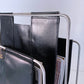 1960's Mid Century Italian Genuine Black Leather and Chrome Double Sling Magazine Rack