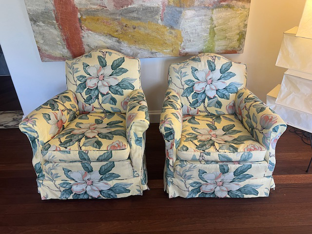 Pair of Floral Upholstered Vintage Armchairs Chairs