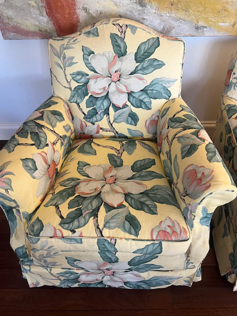 Pair of Floral Upholstered Vintage Armchairs Chairs