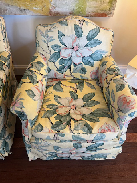 Pair of Floral Upholstered Vintage Armchairs Chairs