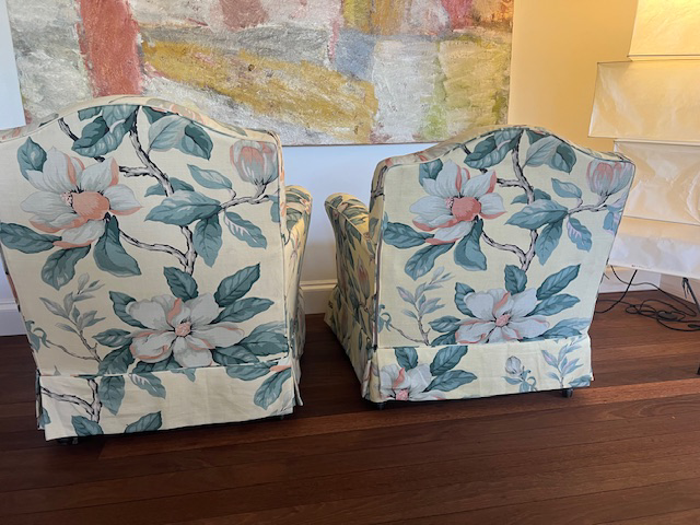 Pair of Floral Upholstered Vintage Armchairs Chairs