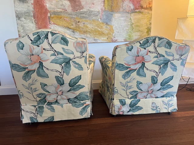 Pair of Floral Upholstered Vintage Armchairs Chairs