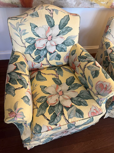 Pair of Floral Upholstered Vintage Armchairs Chairs