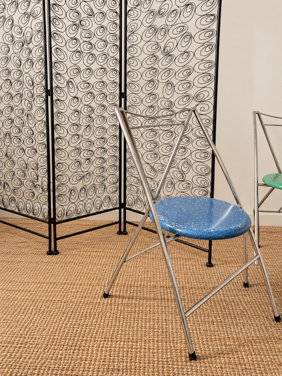 Vintage 3-Panel Spiral Metal Room Divider