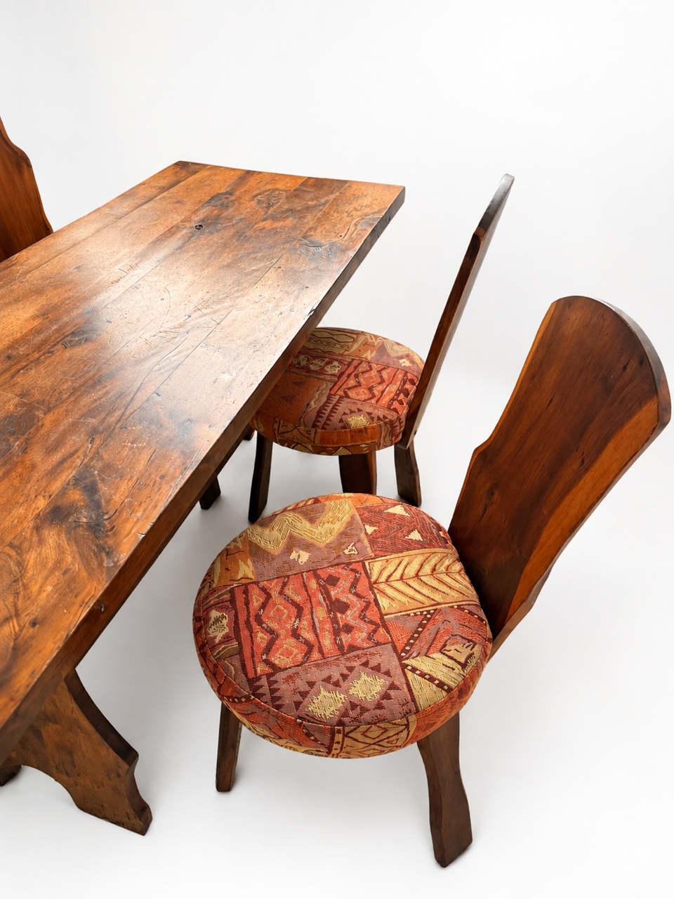 Vintage Brutalist Solid Timber Dining Setting with Four Chairs