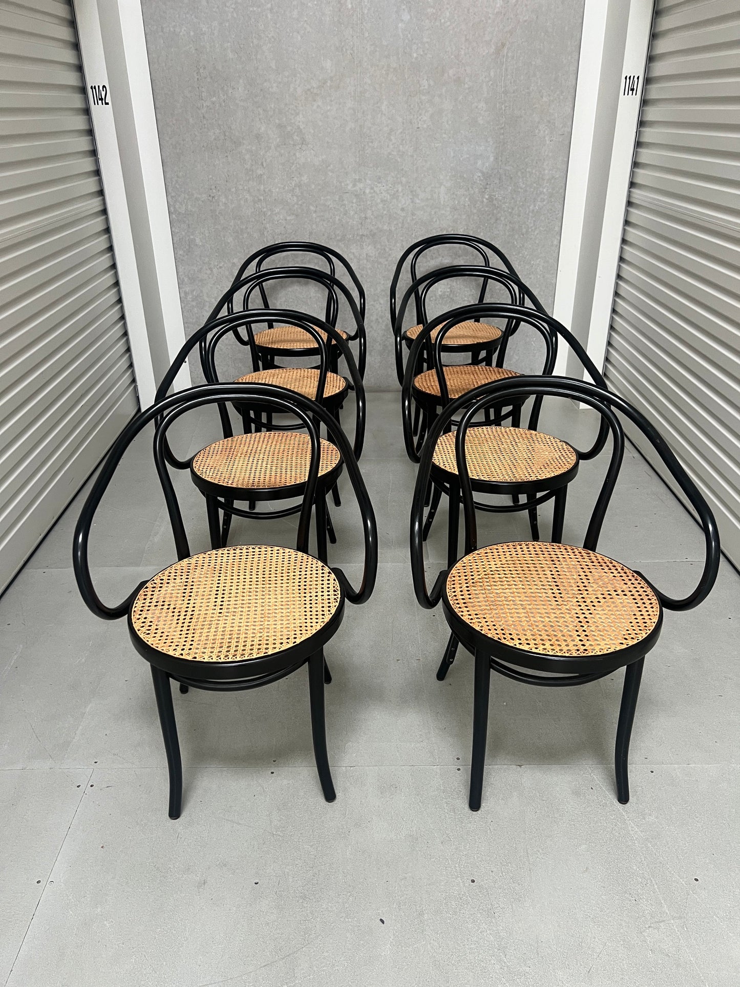 Set of 8 Thonet No. B9 Le Corbusier Cane Chairs - Black