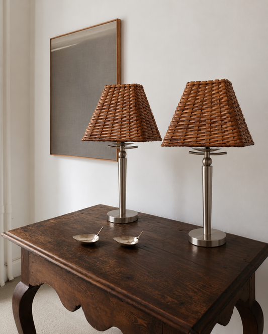 Pair of Vintage Chrome & Rattan Table Lamps