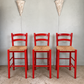 Set of 3 Vintage Italian Red Rush Seat Bar Stools
