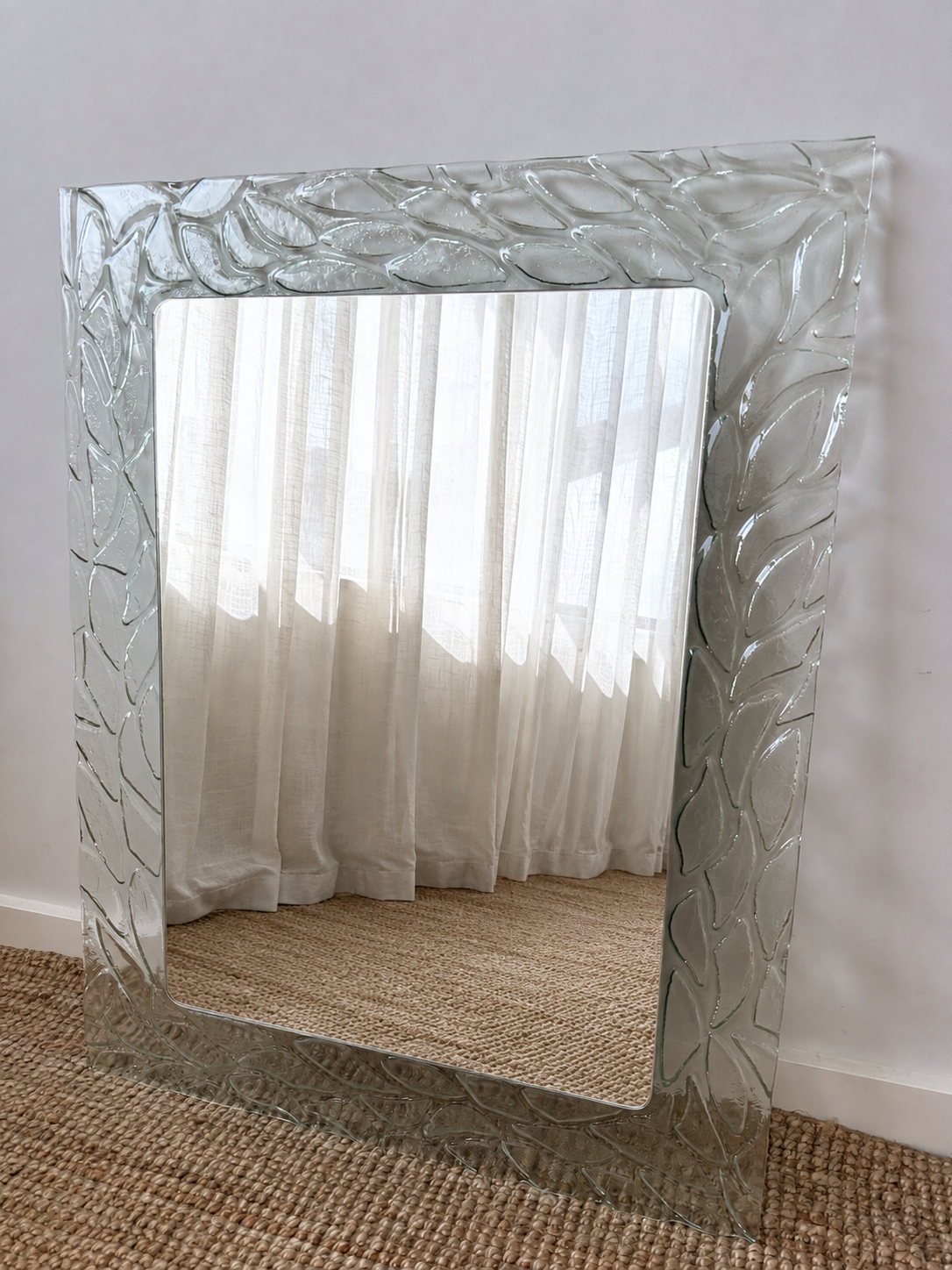 Rare Sculptural Cast Glass Mirror