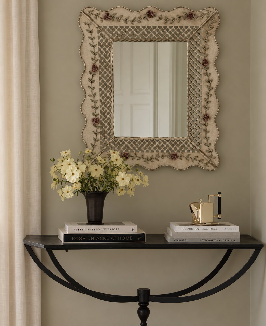 Vintage Floral Lattice Mirror