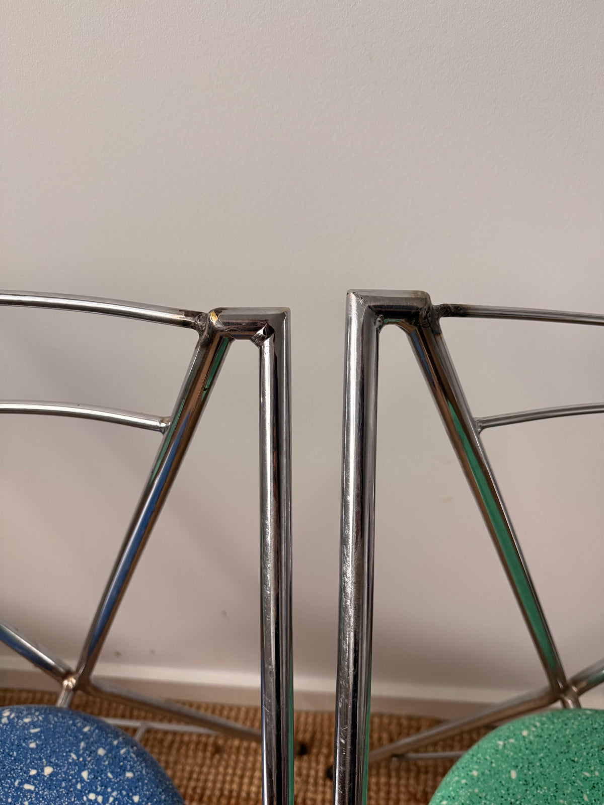 Set of 8 Vintage Chrome Dining Chairs with Terrazzo-Style Seats